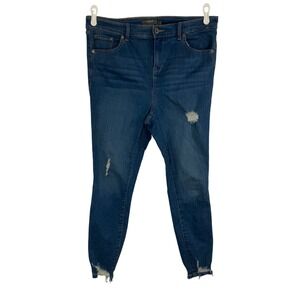 Torrid Midfit Super Skinny Soft Distressed Hem Jeans Blue‎ Denim Plus Size 14 R